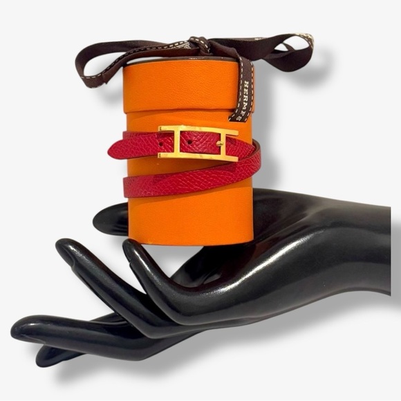 Hermes Behapi Double Tour Epsom Leather Reversible 2 Tone Bracelet Hapi Closure - Picture 8 of 14